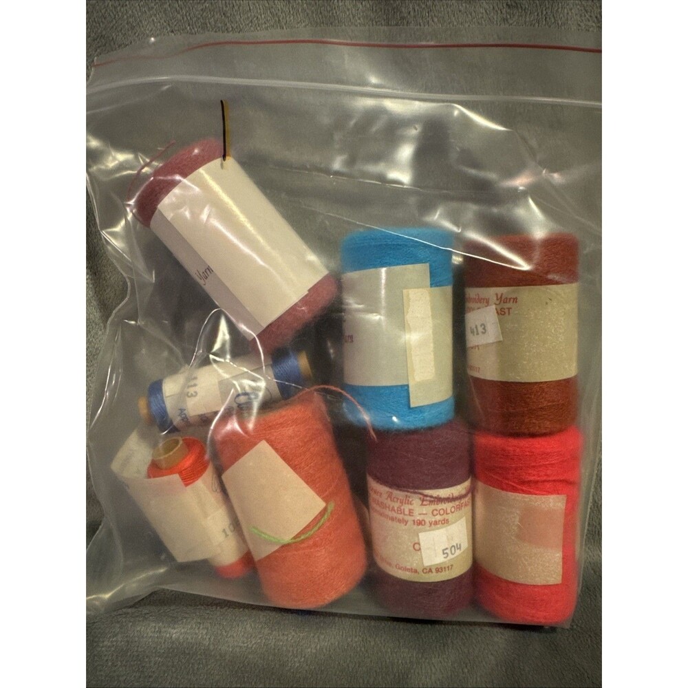 Vintage 80s 8 pc Punch Embroidery Thread Clarke's Mixed Colors Pink Red Bag 1